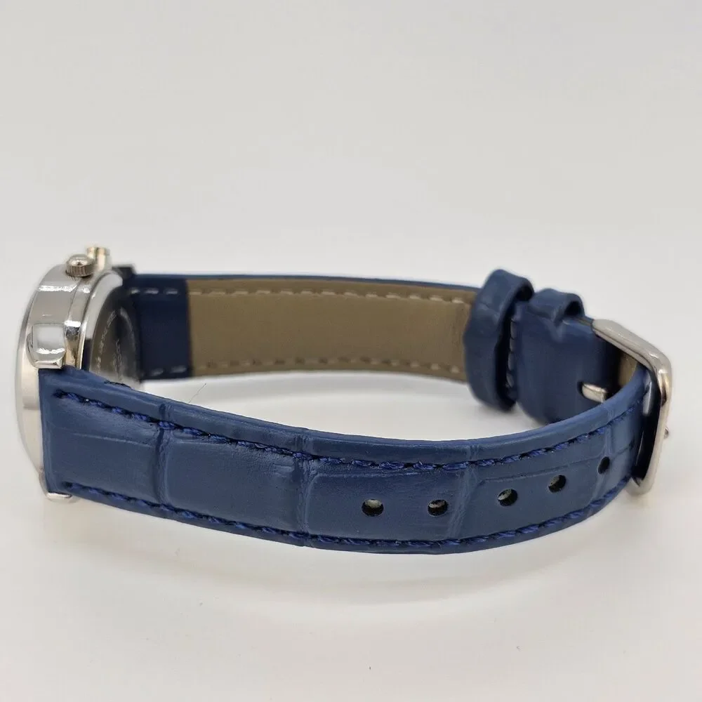 28MM Women Watch White Dial New‎ Blue Leather Bands New Battery READ DESCRIPTION